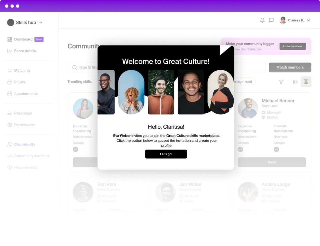 New hire being welcomed with an onboarding buddy on Mentessa