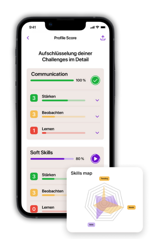 An employee's personal skill wallet in the Mentessa app
