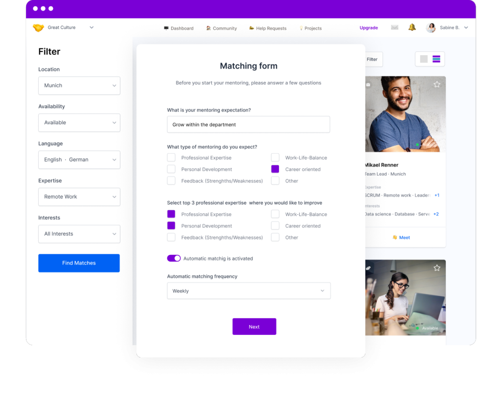 Members collaborating on the Mentessa platform