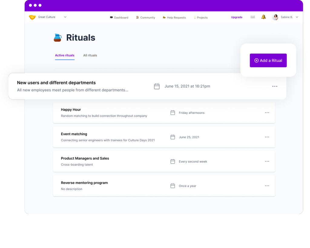 Automated rituals and mentoring programs